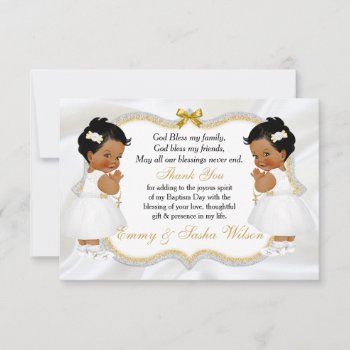 Twin Baby Girls Baptism Gold Cross Thank You by HydrangeaBlue at Zazzle