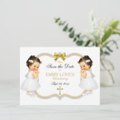 Twin Baby Girls Baptism Save Date White Gold Cross Save The Date (Standing Front)