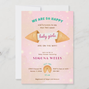 Twin Baby Girls Cute Shower Sprinkle Colorful Chic Invitation