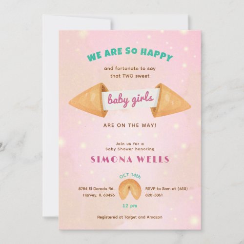Twin Baby Girls Cute Shower Sprinkle Colorful Chic Invitation