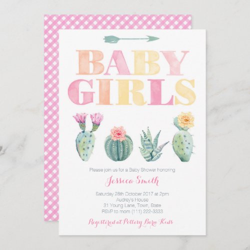 Twin Baby Girls Desert Cactus Baby Shower Invitation