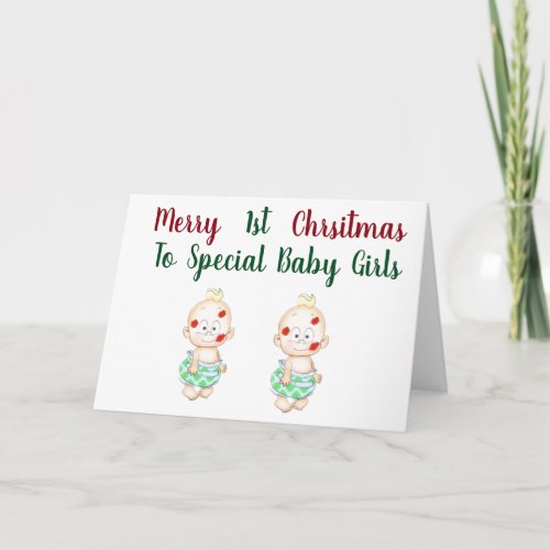 TWIN BABY GIRLS HAVE 1st CHRISTMAS Holiday Card