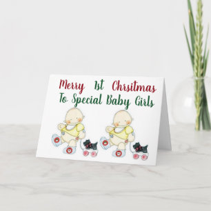 ***TWIN BABY GIRLS*** HAVE ***1st CHRISTMAS*** Holiday Card