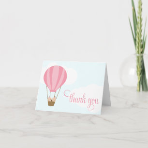 Twin Baby Girls in a Balloon Letterpress Thank You Card
