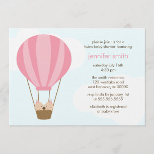 Twin Baby Girls in a Pink Balloon Baby Shower Invitation