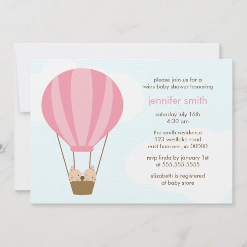 Twin Baby Girls in a Pink Balloon Baby Shower Custom Announcements