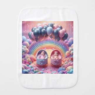 Twin Baby Girls In Rainbow World Baby Shower Burp Cloth
