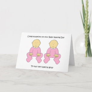Twin Baby Girls Naming Day Congratulations. Card