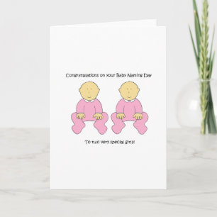 Twin Baby Girls Naming Day Congratulations. Card