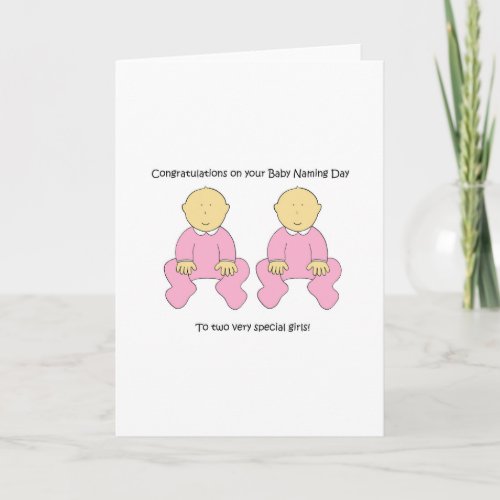 Twin Baby Girls Naming Day Congratulations Card