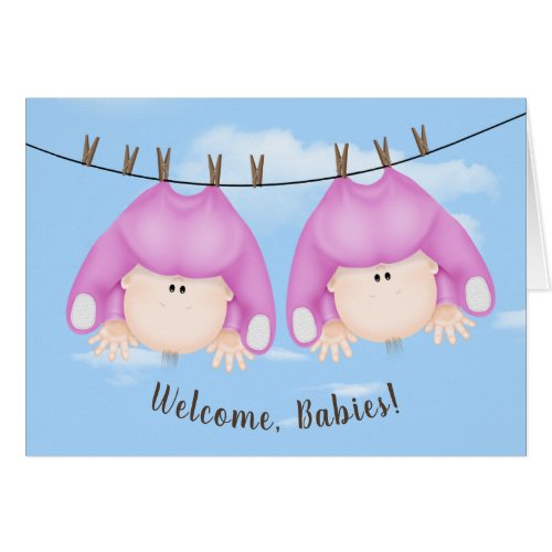 Twin Baby GIrls On Clothesline