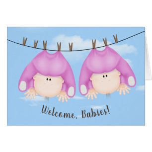 Twin Baby GIrls On Clothesline Cards