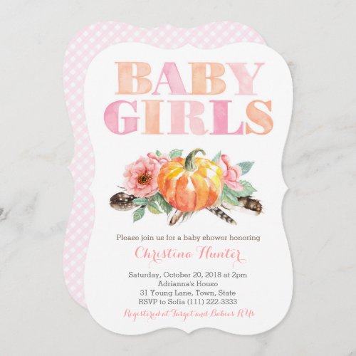 Twin Baby Girls Pumpkin Free Spirit Baby Shower Invitation