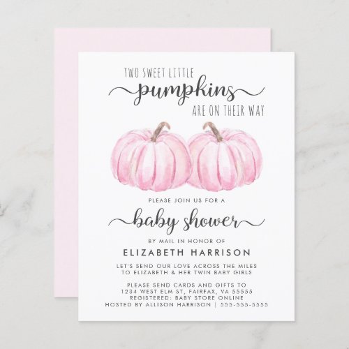 Twin Baby Girls Pumpkin Shower By Mail Invitation