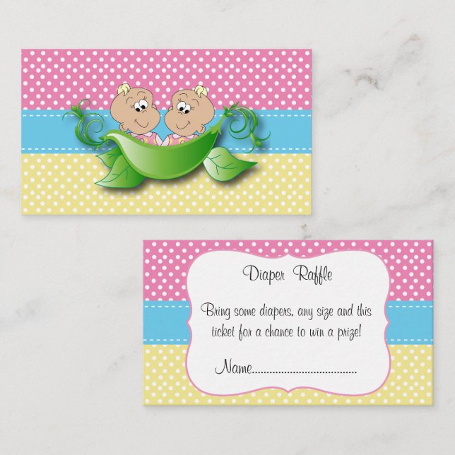 Twin Baby Girls - Two Peas In A Pod Diaper Raffle Enclosure Card (Front/Back)