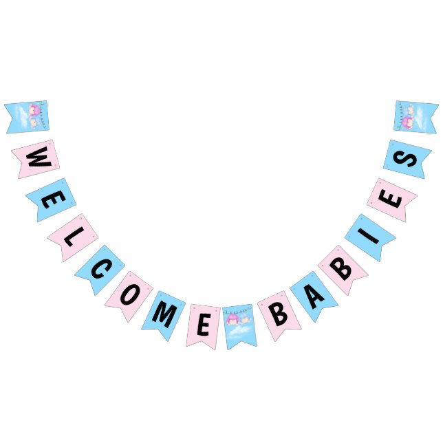 Twin Baby Goy and Girl on Clothesline Bunting Flags (All)