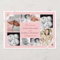Twin Baby Photo Collage Baby Announcement | Pink