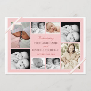 Twin Baby Photo Collage Baby Announcement   Pink