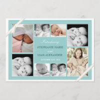 Twin Baby Photo Collage Baby Announcement | Teal