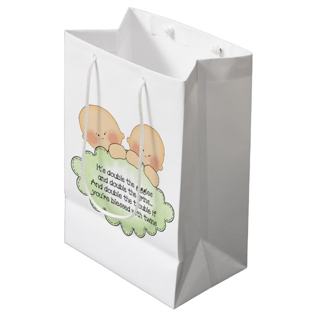 Twin baby poem fun medium gift bag (Front Angled)