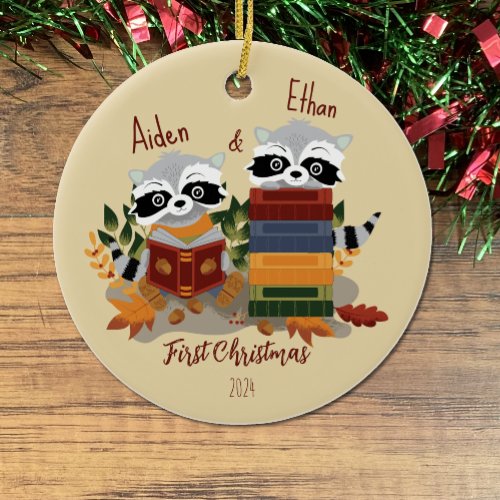 Twin Baby Raccoons First Christmas Ornament