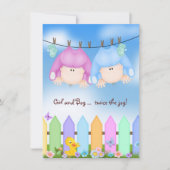 Twin Baby Shower-babies on clothesline Invitation (Front)