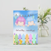 Twin Baby Shower-babies on clothesline Invitation (Standing Front)
