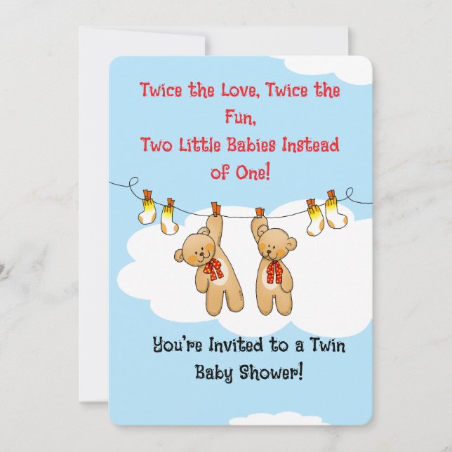Twin Baby Shower Bears Invitation (Front)