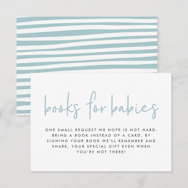 Twin baby shower blue modern books for babies enclosure card (Front/Back)