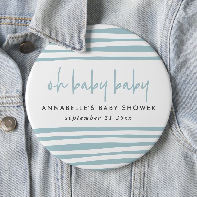 Twin baby shower blue modern typography party button (In Situ)