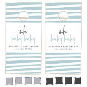 Twin baby shower blue modern typography party cornhole set