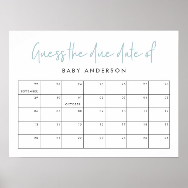 Twin baby shower blue modern typography poster (Front)