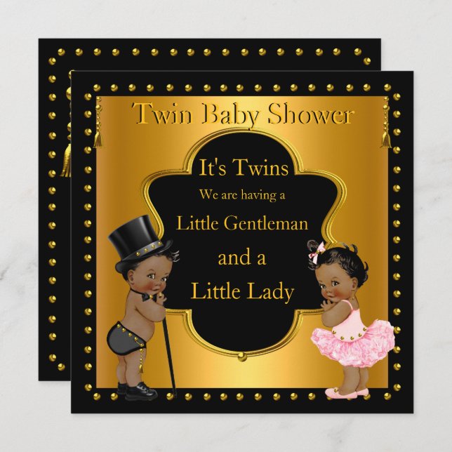 Twin Baby Shower Boy and Girl Ethnic Invitation (Front/Back)