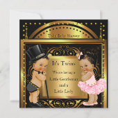 Twin Baby Shower Boy and Girl Gold Brunette Invitation (Front)