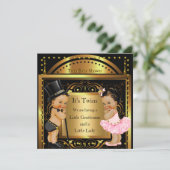 Twin Baby Shower Boy and Girl Gold Brunette Invitation (Standing Front)