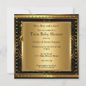 Twin Baby Shower Boy and Girl Gold Brunette Invitation (Back)