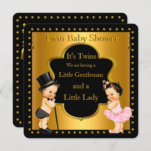 Twin Baby Shower Boy and Girl Lt Brunette Invitation