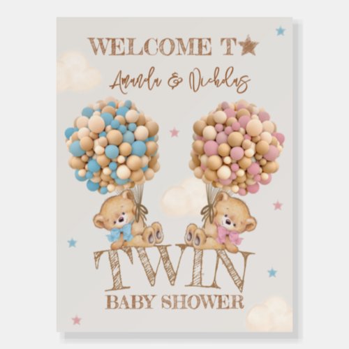 Twin Baby Shower Boy Girl Bears Welcome Sign