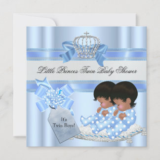 Twin Baby Shower Boys Blue Little Prince Crown 3 Invitation