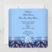 Twin Baby Shower Boys Blue Little Prince Crown Invitation (Back)