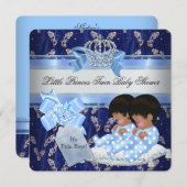 Twin Baby Shower Boys Blue Little Prince Crown Invitation (Front/Back)