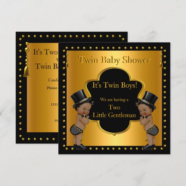 Twin Baby Shower Boys Little Gentleman Ethnic Invitation (Front/Back)