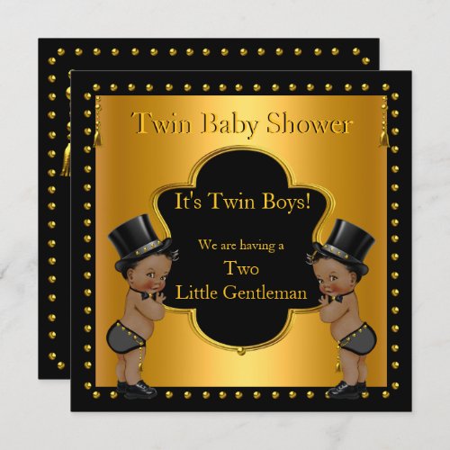 Twin Baby Shower Boys Little Gentleman Ethnic Invitation