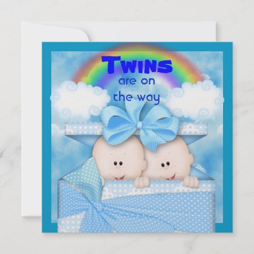 TWIN Baby Shower BOYS RAINBOW Invitation