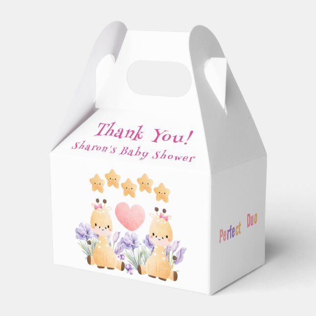 Twin Baby Shower | Cute Giraffe Baby Shower Favor Boxes (Back Side)