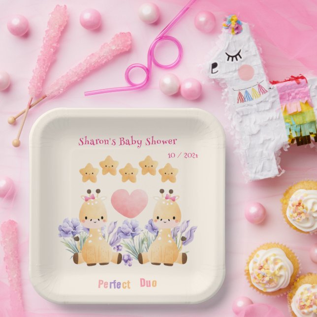 Twin Baby Shower | Cute Giraffe Baby Shower Paper Plates (Party)
