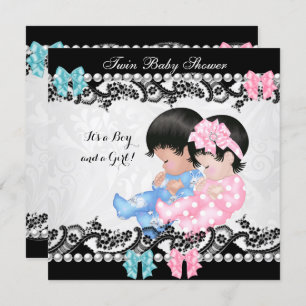 Twin Baby Shower Cute Girl Pink Boy Blue Invitation