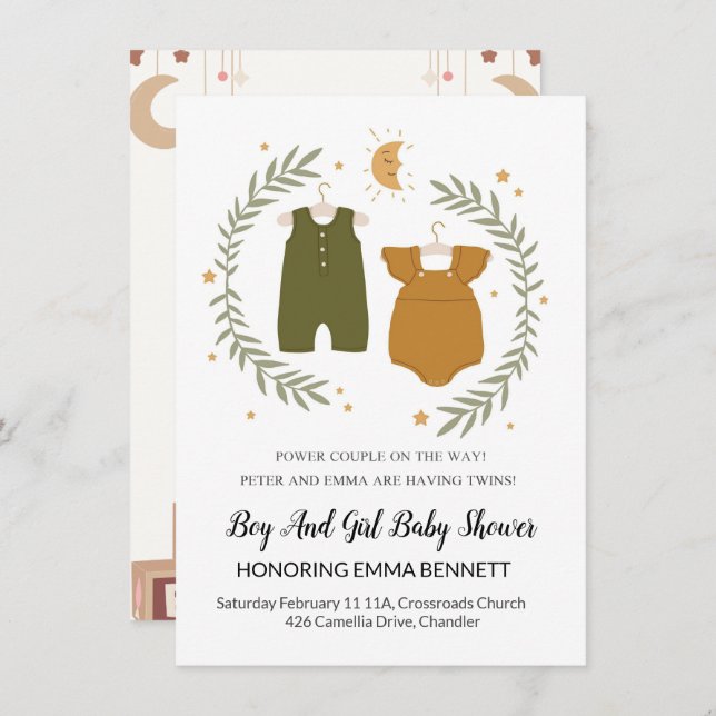 Twin Baby Shower Invitation (Front/Back)