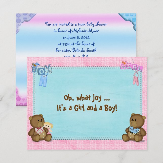 Twin Baby Shower Invitation (Front/Back)