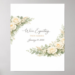 Twin Baby Shower Invitation Botanical Greenery Flo Poster
